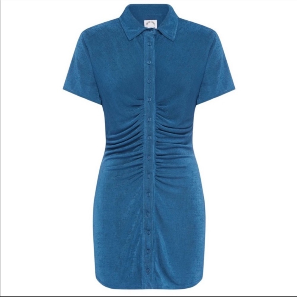 With Jean Alexa Ruched Button Down Short Sleeve Mini Dress